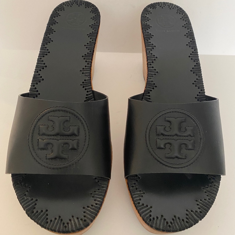 Tory Burch Patty 80mm wedge slide Black 9.5